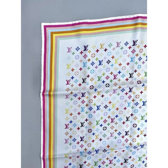 Authentic Louis Vuitton Takashi Murakami Scarf 100% Silk 27”x27” Made In Italy - Picture 3 of 6